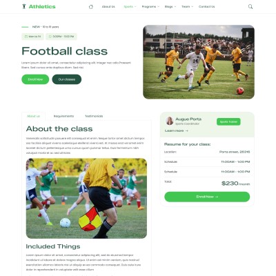 Class details page featuring schedules and descriptions