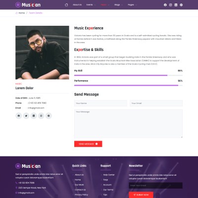 Musical group members showcased on team details page