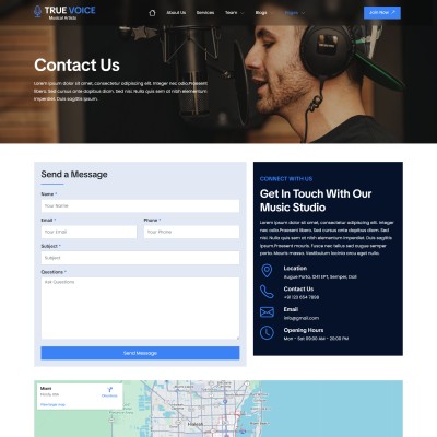 Musician or band contact section with map integration