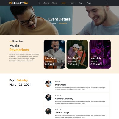 Responsive event detail page showcasing music gig info, date, location, and venue map