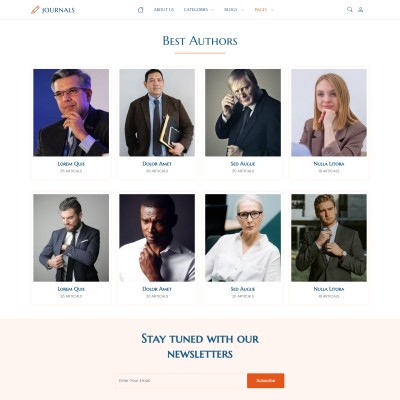 Authors list page showing multiple blogger profiles