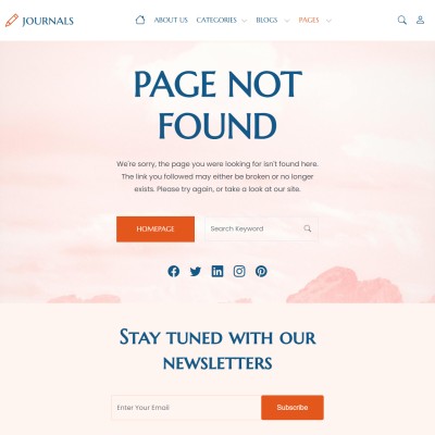 Responsive 404 error page template with back home button