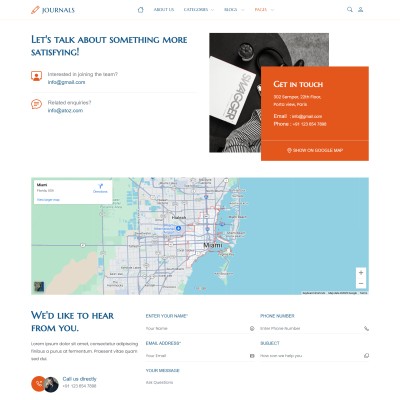 Responsive contact page with form and map integration