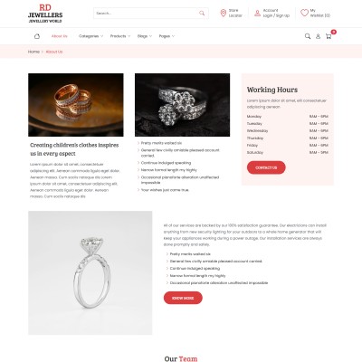 About page of jewelry website highlighting company history and mission statement