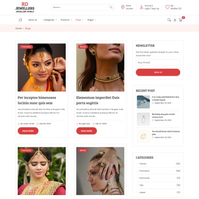Responsive jewelry eCommerce blog list page with posts on trends and styling