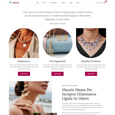 Responsive jewelry eCommerce about page showcasing company history and vision