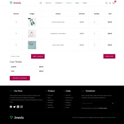 Shopping cart page showing selected items and total price