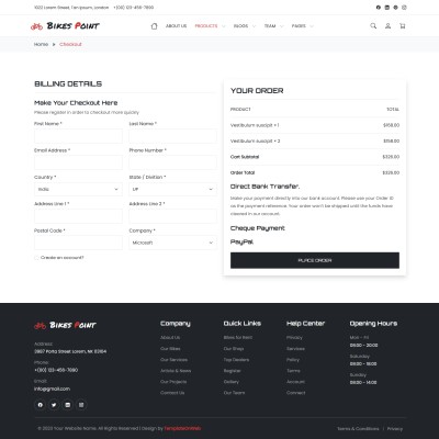 Order summary with product details and total cost