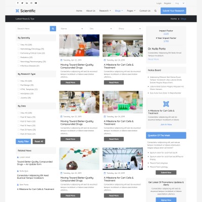 Blog & research articles listing in bootstrap framework grid