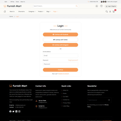 Modern furniture store account login page design
