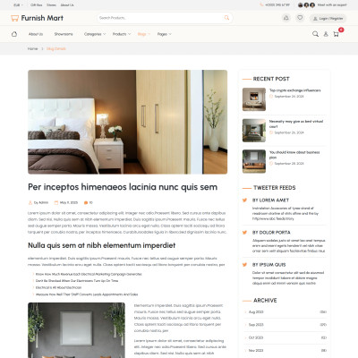 Interior design article page showcasing furniture styling tips and home improvement advice