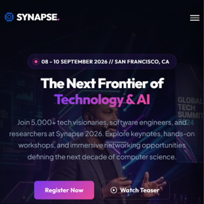 Responsive AI conference website displayed on a mobile device