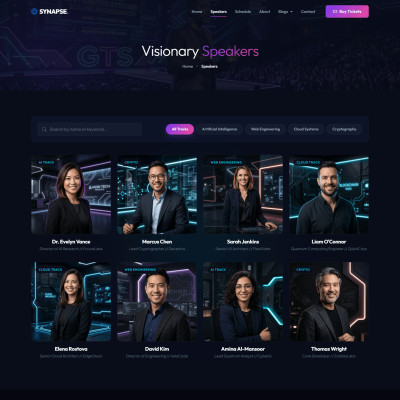 Searchable speaker directory for an AI conference website