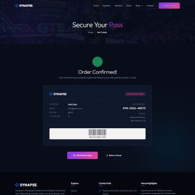 Buy ticket Order Confirmed page screenshot