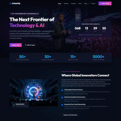 Synapse AI conference HTML template homepage