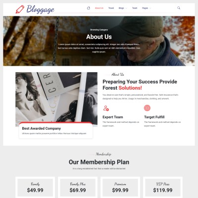 Free blog website template about us page layout