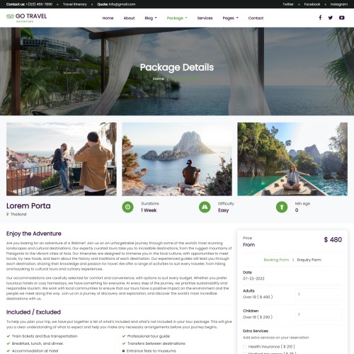 Travel booking detail page