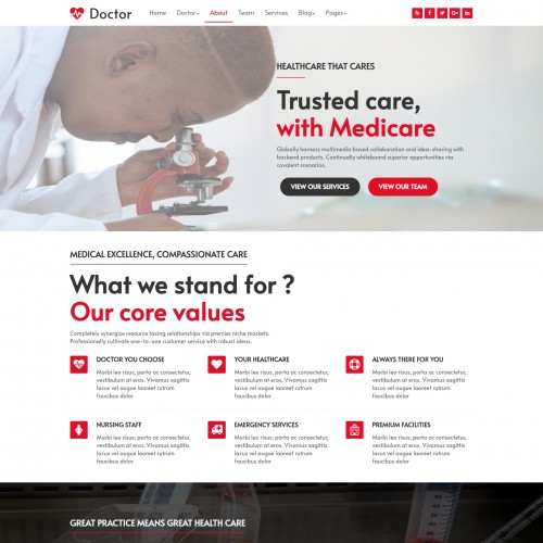 Doctor clinic template about us page
