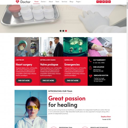 Responsive website template for doctors home page