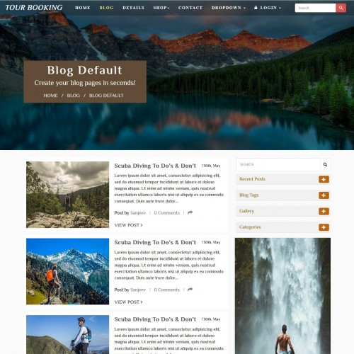 Travel booking template blog page