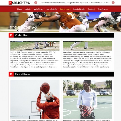 Sport news listing web design