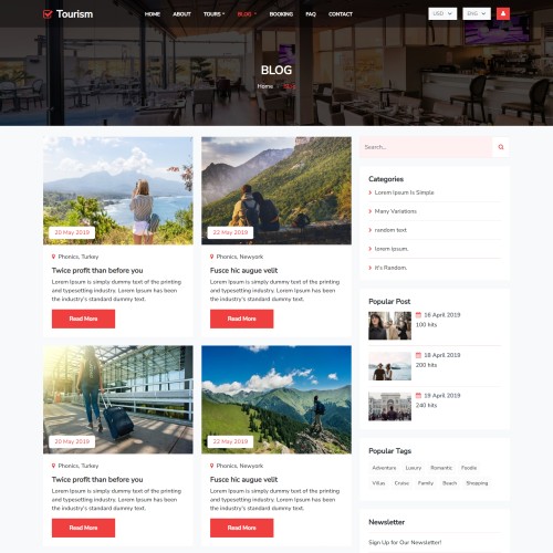Bootstrap tourism website template blog page