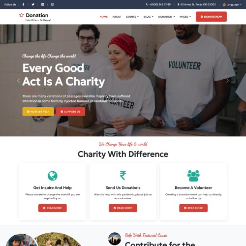 Donation website template home page