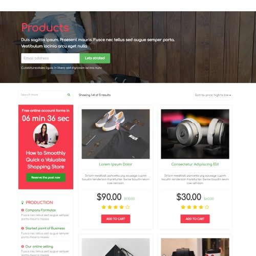 E-commerce template product listing page