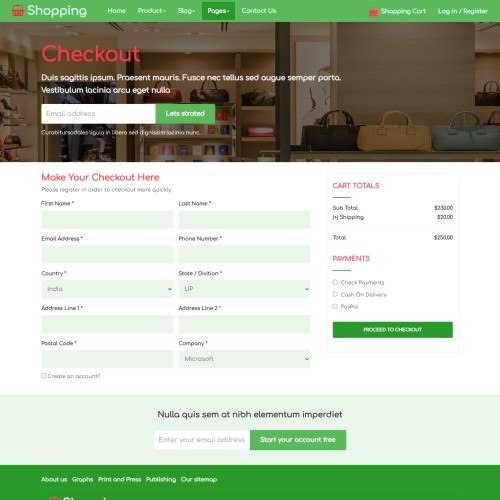 Shopping website checkout page html design