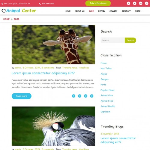Wild animals template blogs page html