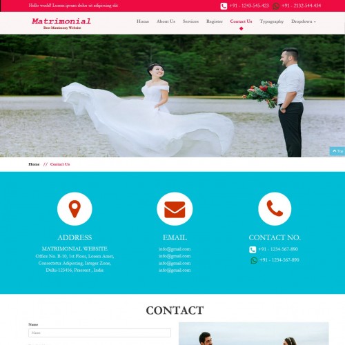 Matrimony website template contact page