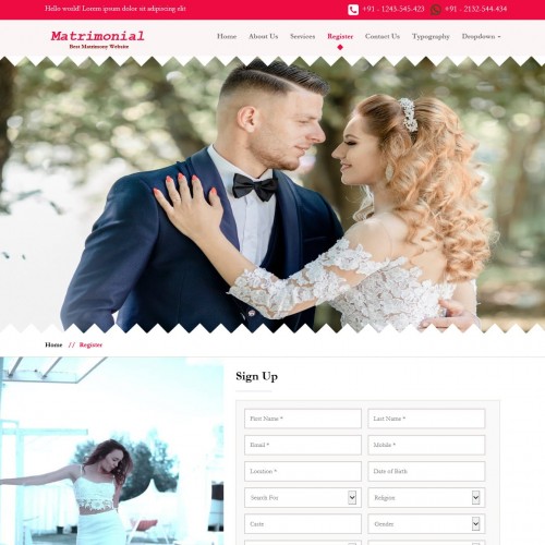 Responsive Indian wedding registration page