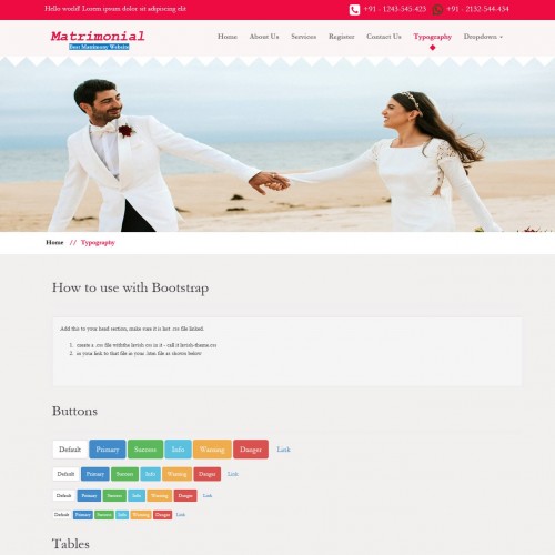 Wedding template bootstrap html design elements