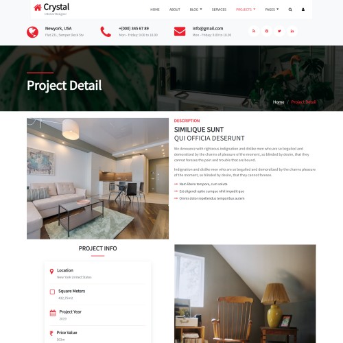 Modern living room design project details web template