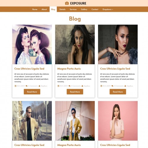 Photography template blog page web design
