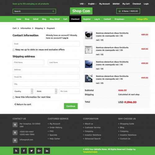 Shopping cart checkout page design