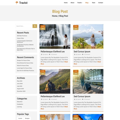 Travel blog bootstrap page design