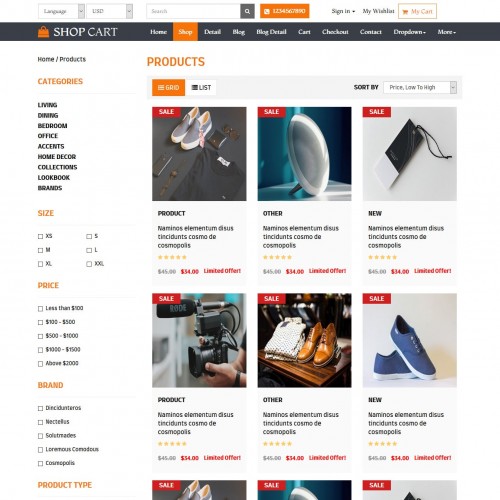 Online store product listing html page