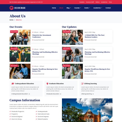 Bootstrap designed education sector about us page