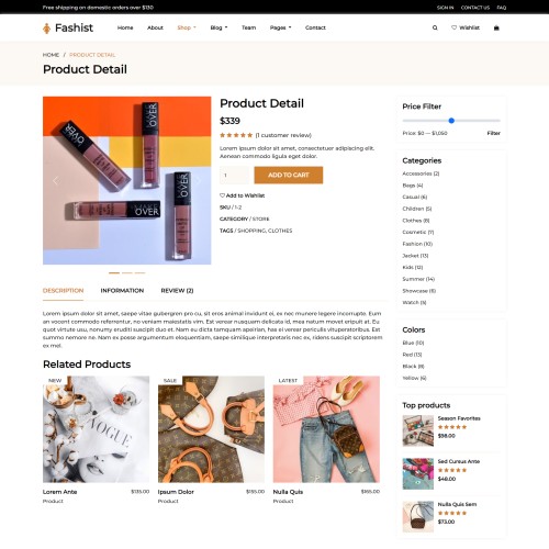 Online fashion product shop web design
