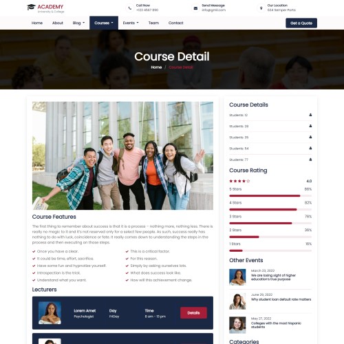 Academic course details page template