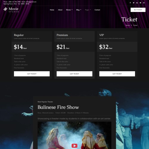Movie theater shows price page html