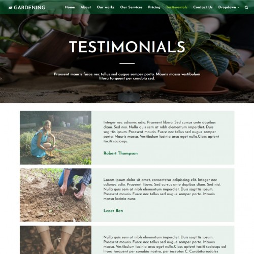 Gardening blogs and testimonial web template
