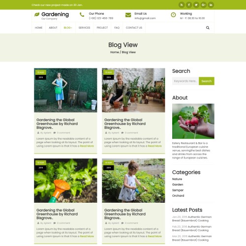 Gardening blogs and testimonial web template