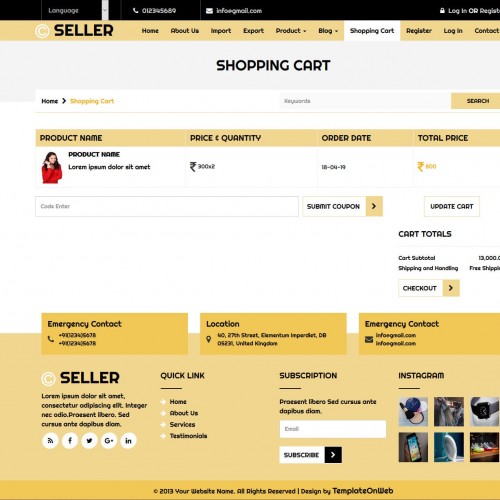Import export website product shopping cart