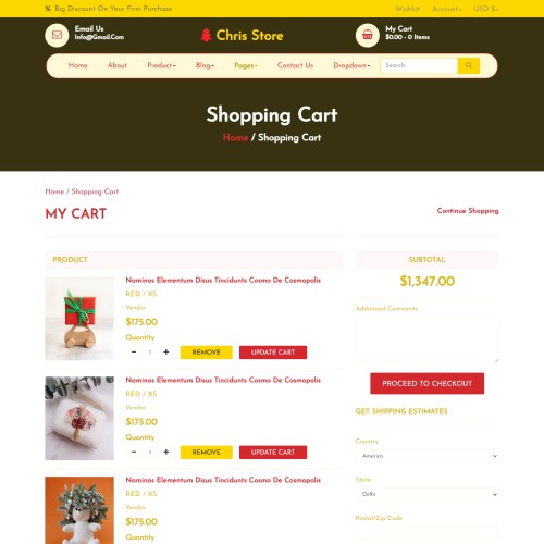 Online store shopping cart page