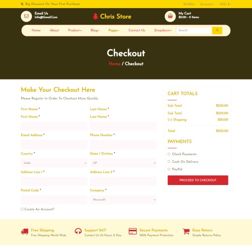 Online shop cart checkout