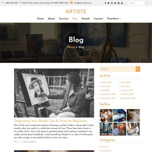 Artist template responsive blogs page html