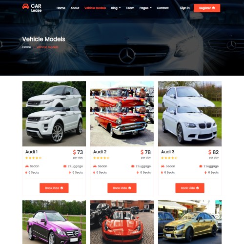 Rent vehicle models html page