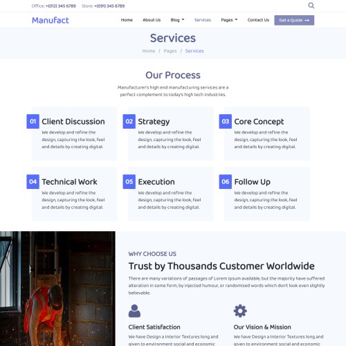 Manufacturing company services page web design